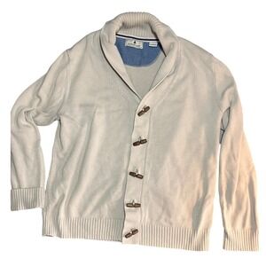 Cardigan Sweater‎ Tan Cotton Wooden Toggle M Fisherman Teacher Grandpa Preppy